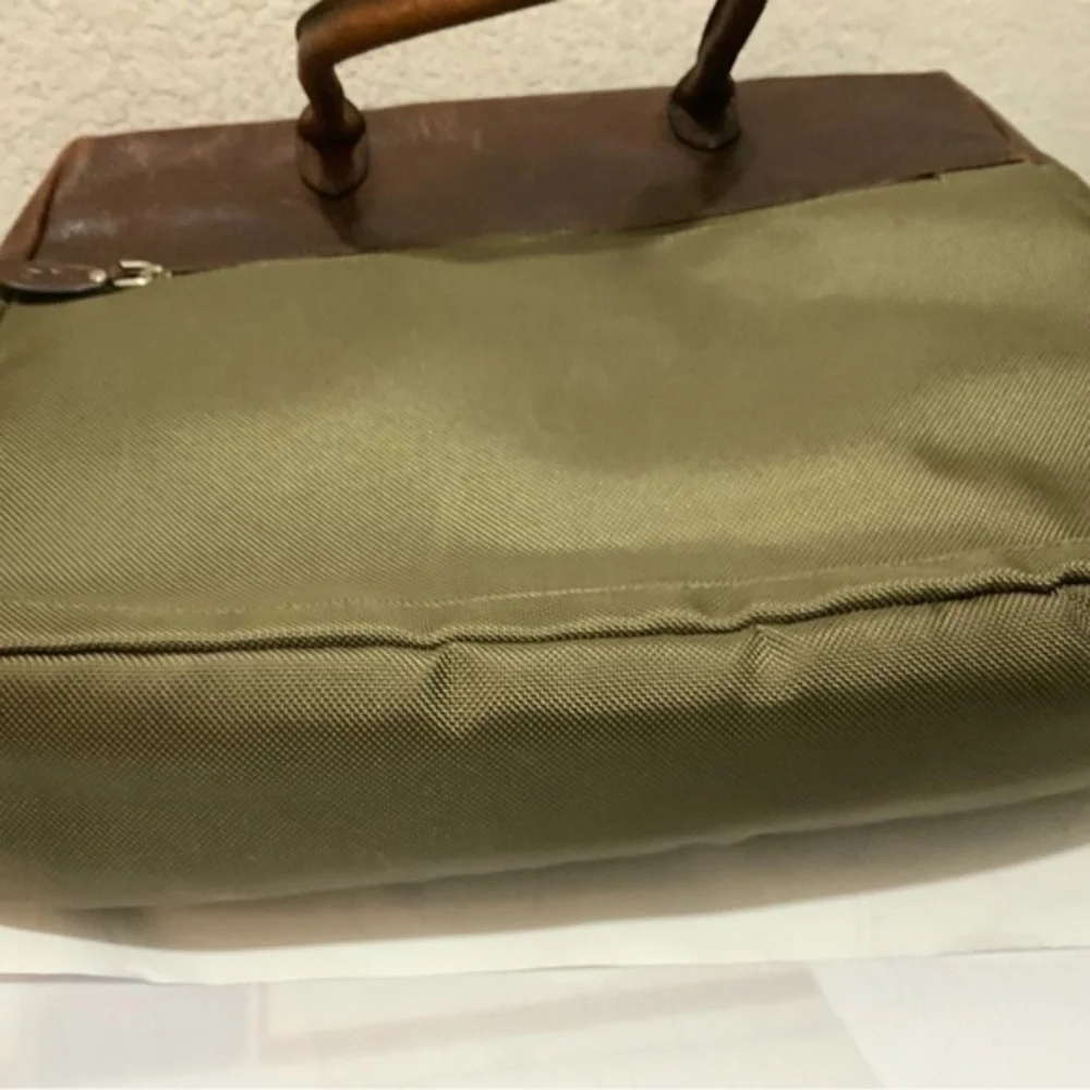 Polo Ralph Lauren Leather And Olive Green Canvas Laptop Messenger Bag